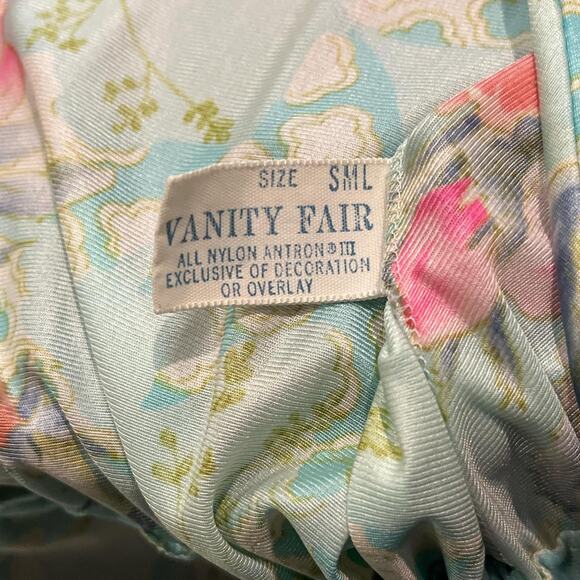 Vintage Vanity Fair blue pink floral robe lingerie ruffled sleeves hem size s - Picture 6 of 6